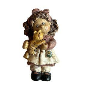 Little Girl Holding Kitty Cat Figurine Brooch Pin